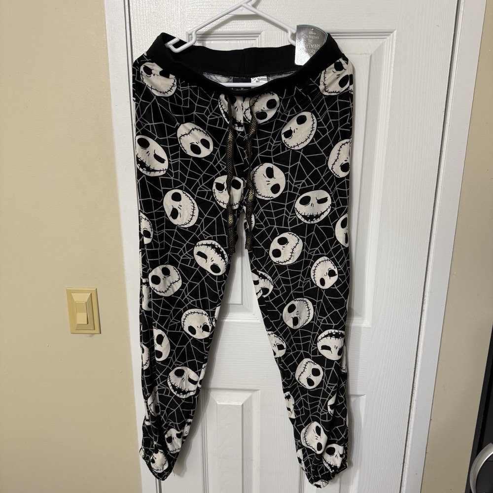 The Nightmare Before Christmas Jack Skellington Black Fleece Lounge Pants *NEW*